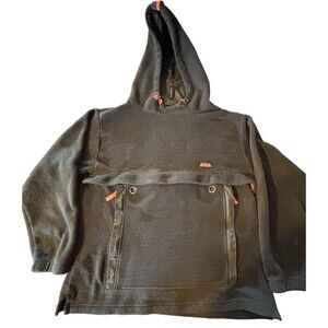 Transnine Men's Fleece Pull Over W/Hood Green and Orange Jacket Small